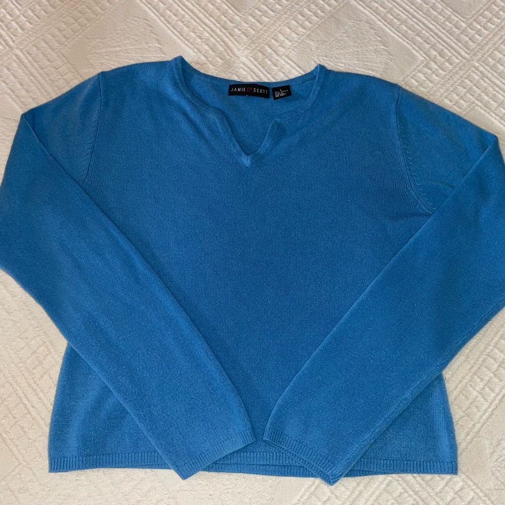 Jamie Scott Women's Sweater, Long Sleeve, Size L, Light Blue, 100% Acrylic